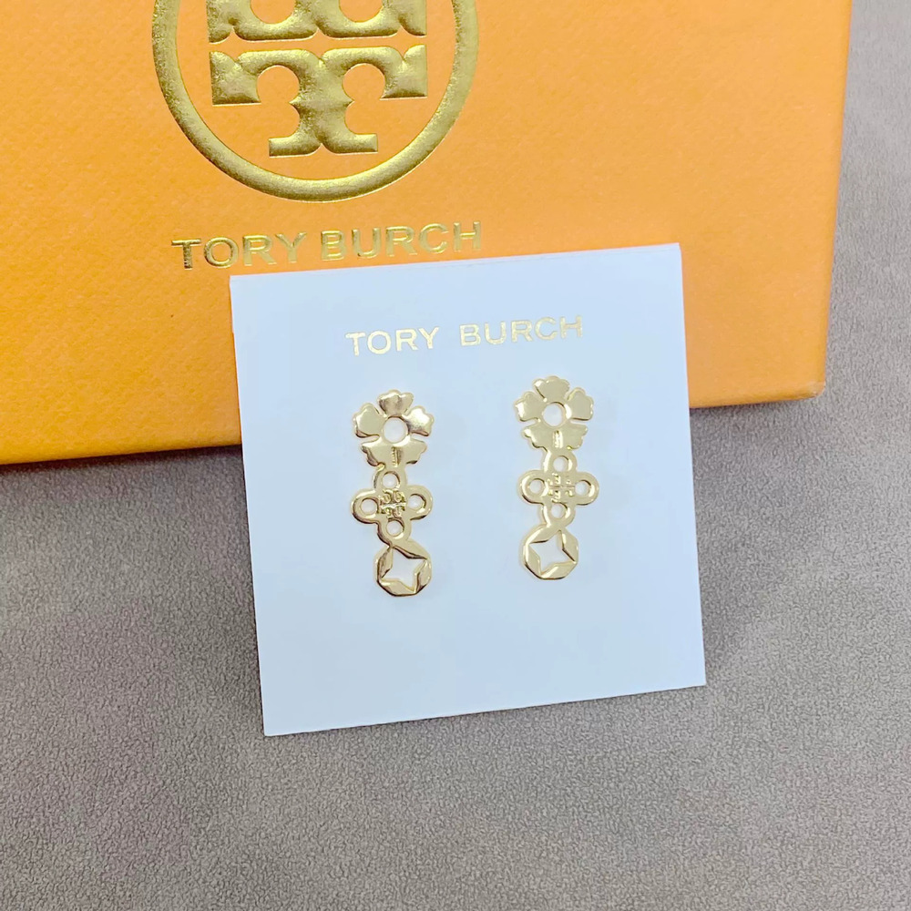 Tory Burch New Hollow Letter Flower Clover Geometric Earrings